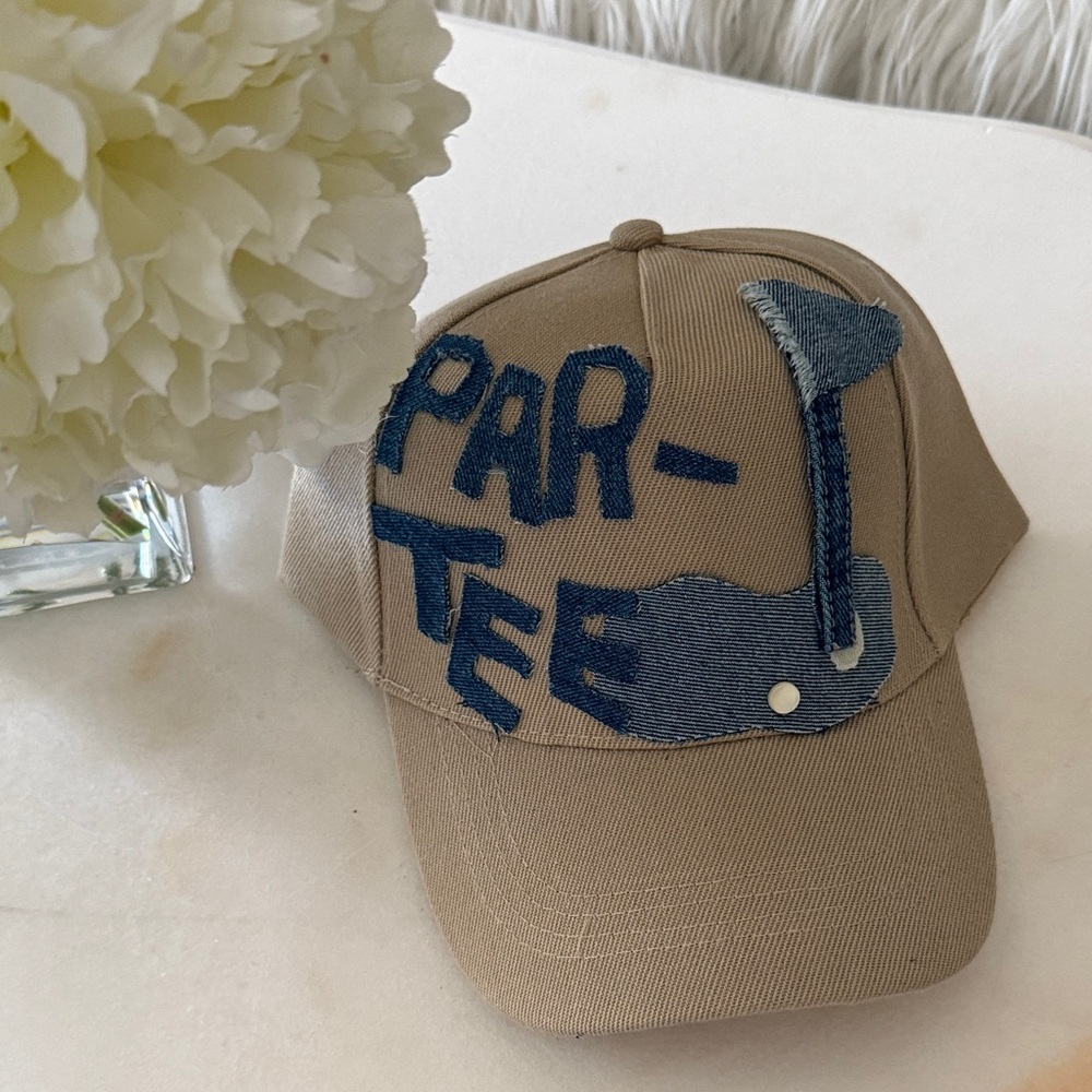 Tan Cap with Blue Embroidery